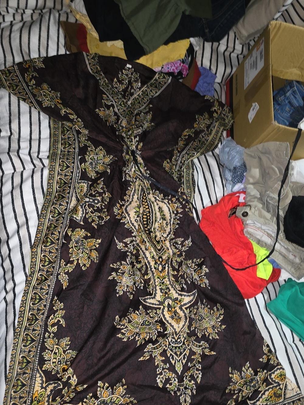 Bohemian Maxi Dress in Dark Brown with Paisley Print